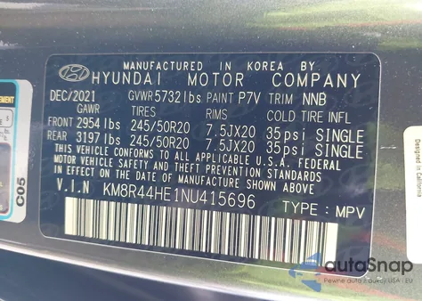 2022 Hyundai Palisade Sel z USA, uszkodzony, nr VIN KM8R44HE1NU415696